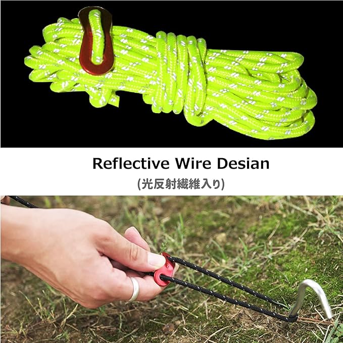 Azarxis Reflective Tent Guide Rope Lightweight Guy Line Cord with Aluminum Adjuster Guyline Tent Cord Tensioner for Camping Hiking Backpacking - Essential Survival Gear 13 Feet