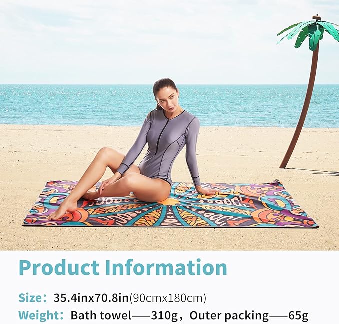 Hiturbo Microfiber Beach Towel,(71"x35") Oversized Sand Free Travel Towels Fast Drying Swimming Towel, Lightweight Compact Camping Towel Super Absorbent Pool Towel
