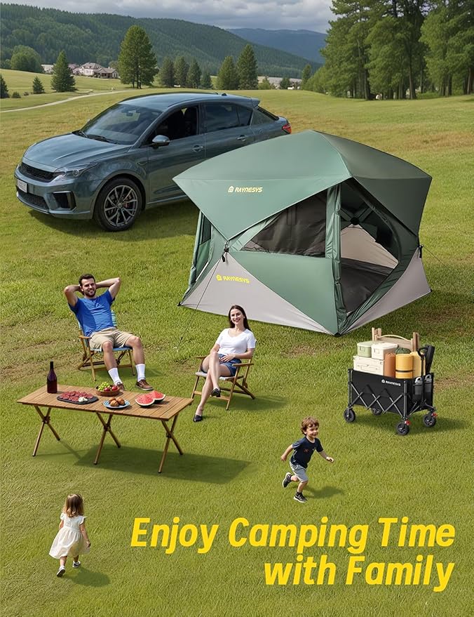 Camping Tent,Instant Cabin Tent, Setup in 60 Seconds, 4 Person Pop up Tents for Camping, Hub Tents, Rainfly, Windproof, UV Resistant, Large Camping Tent Sun Shelter with Removable Floor