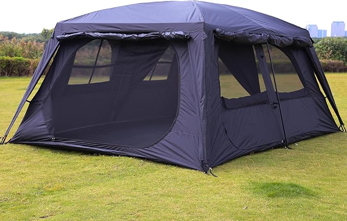 KTT Extra Large Tent 10-12-14 Person(B),Family Cabin Tents,2 Rooms,3 Doors and 3 Windows with Mesh,Straight Wall,Waterproof,Double Layer,Big Tent for Outdoor,Picnic,Camping,Family Gathering