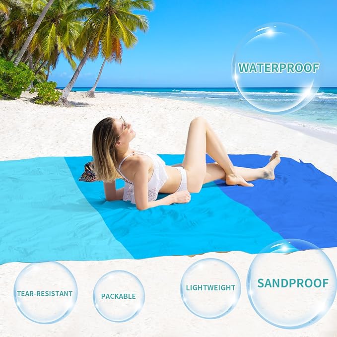 BYDOLL Beach Blanket Sandproof Waterproof 78''×81''1-4 Adults Compact Lightweight Oversized Beach Blanket Large Picnic Mat Beach Blanket for Travel Camping Hiking Picnic