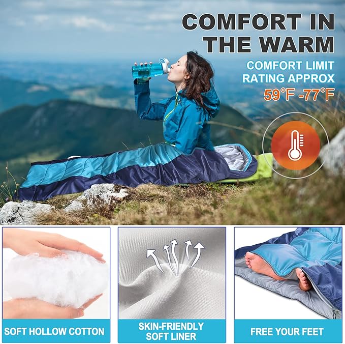 Sleeping Bag anngrowy Camping Sleeping Bags for Adults Kids Ultralight Backpacking Emergency 4 Season Cold Weather Summer Winter Waterproof Compact Cotton Sleeping Bag, Outdoor Mountaineering, Hiking