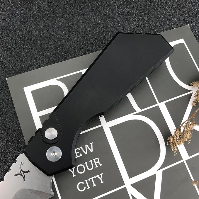 HUAAO Button Lock Folding Pocket Knife, Speed Safe Assisted Opening Knife for Men, D2 Steel Blade with T6 Aluminium Handle, Upgraded Indoor and Outdoor EDC Knife., black