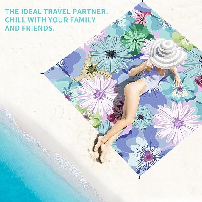BYDOLL Beach Blanket Sandproof Waterproof 78''×81'' 1-4 Adults Compact Lightweight Oversized Beach Blanket Large Picnic Mat Beach Blanket for Travel Camping Hiking Picnic