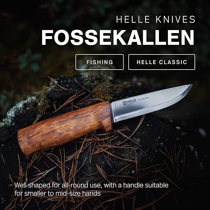 HELLE Knives - Fossekallen - Fixed Blade - Classic Knife - Birch Wood Handle - 12C27 Stainless Steel - Made in Norway