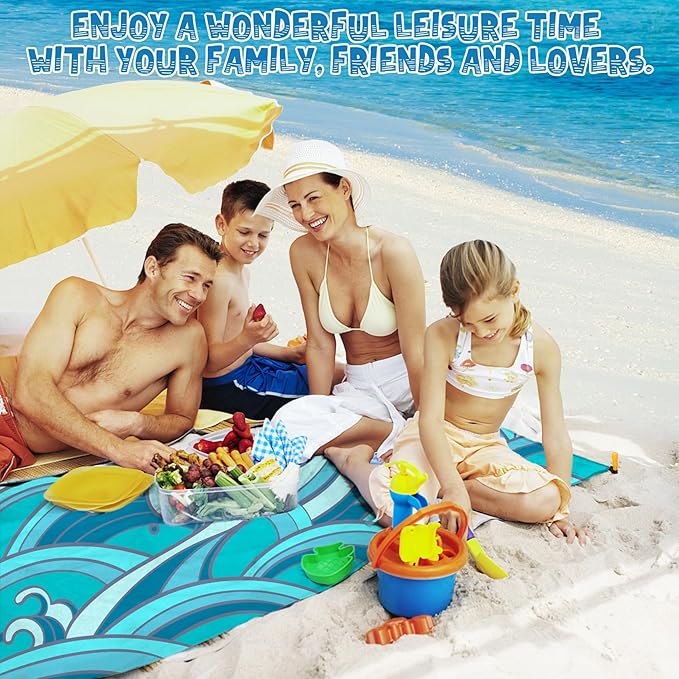 Beach Blanket Waterproof Sandproof 1-7 Adult Oversized 78 '' × 110 '' Lightweight Durable Compact Sand Free Beach Mat for Travel Camping Hiking Picnic Blanket Extra Large