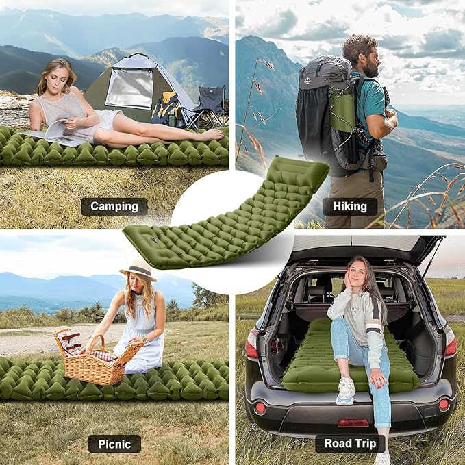 Sleeping Pad, 50D Ultralight Inflatable Camping Mat with Pillow Built-in Foot Pump Sleeping Mat Waterproof Portable and Compact Camping Mattress for Backpacking/Hiking/Traveling/Tent/Road Trip