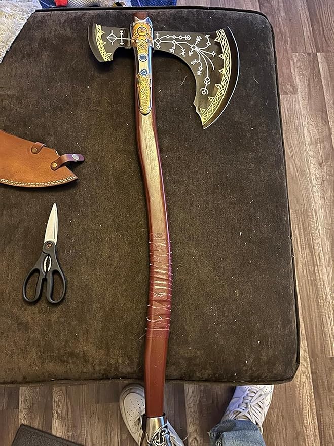 Handmade Kratos Axe, Leviathan Axe, God of War, Viking Axe, Cosplay Axe, Cosplay Armor with Leather Sheath Camping Bearded Axes & Hatchets Hunting Fantsy Axe Valentine's Day Gift (VK-Ax-9)