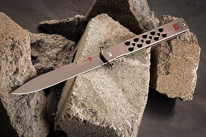 Al Mar Knives Slimline Ultralight 5.0" Blade Titanium Handle Folding Knife, Titanium