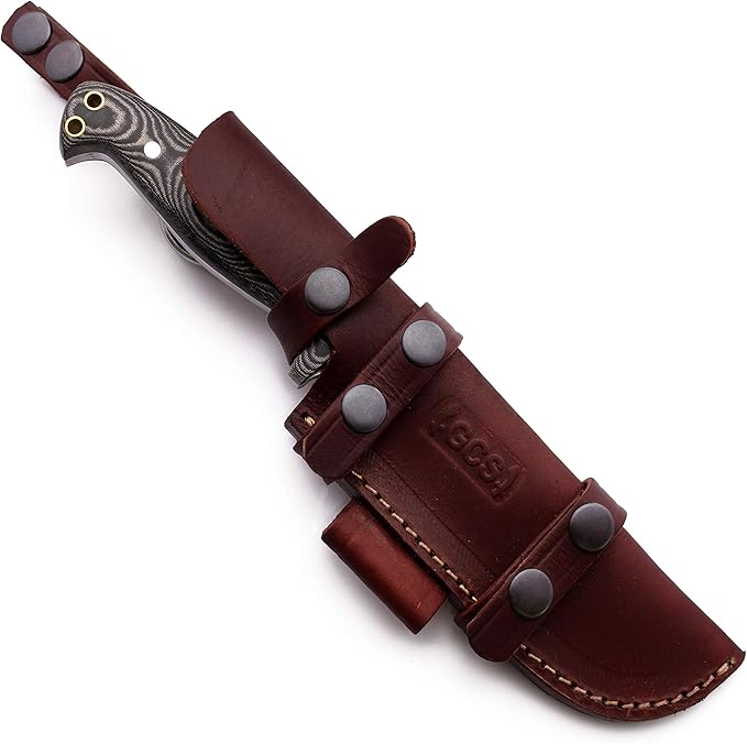 Handmade D2 Tool Steel Hunting Survival Knife with Micarta Handle, Leather Sheath, and Sharpening Stone - GCS102
