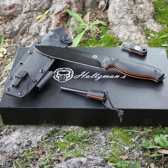 Holtzman's Gorilla Survival 'Fireline' Fixed Blade Hunting Knife with Sheath, Fire Starter Scraper & Paracord (Green)