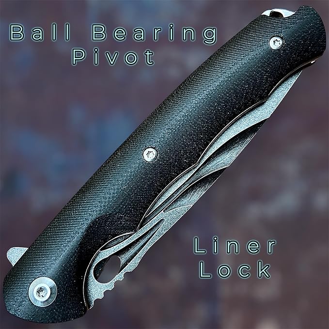 TACTICAL GEARZ Pocket Folding Knife for EDC, G10 Handle, Stonewashed D2 Steel Blade! (Krato ST)