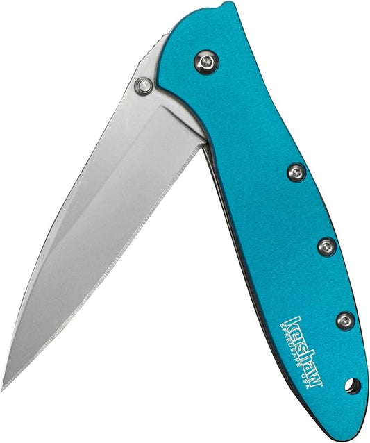 Kershaw Leek Teal EDC Pocketknife, 3" Sandvik 14C28N Steel Blade, Assisted Opening Folding Knife, Dual Lock System