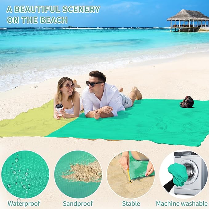 BYDOLL Beach Blanket Sandproof Waterproof 78''×81'' 1-4 Adults Compact Lightweight Oversized Beach Blanket Large Picnic Mat Beach Blanket for Travel Camping Hiking Picnic