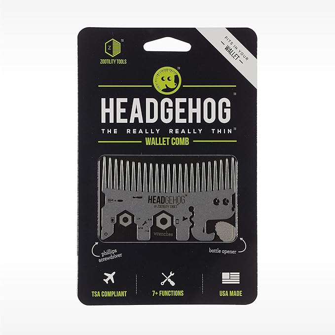 HeadgeHog Pocket Comb, Multi Tool Bottle Opener - Silver