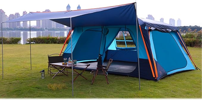 KTT Extra Large Tent 10-12-14 Person(B),Family Cabin Tents,2 Rooms,3 Doors and 3 Windows with Mesh,Straight Wall,Waterproof,Double Layer,Big Tent for Outdoor,Picnic,Camping,Family Gathering