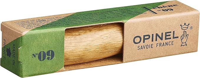 OPINEL - No. 09 Stainless Steel - Opinel Wood Folding Pocket Knife - 9 cm Stainless Steel Blade and Oak Wood Handle