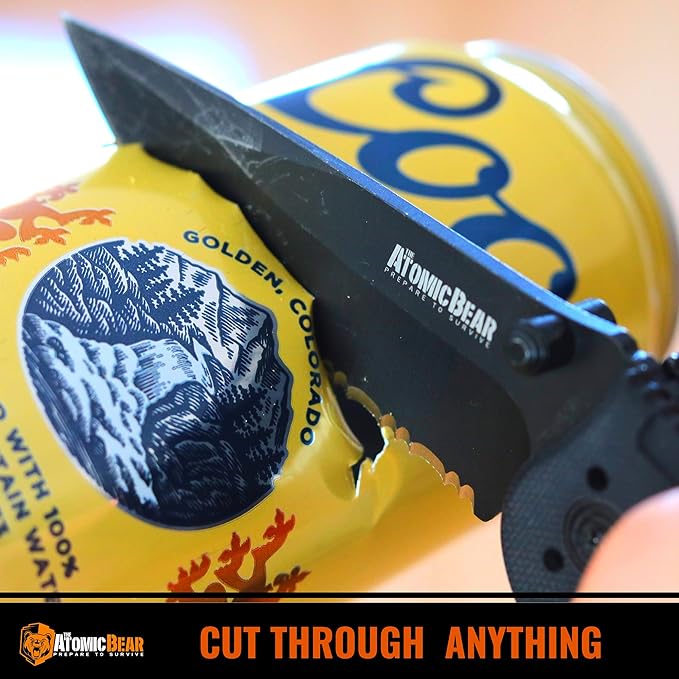 The Atomic Bear Pocket Knife with Stainless Steel Blade - G10 Handle Folding Knife for Outdoor, Tactical, Utility and EDC