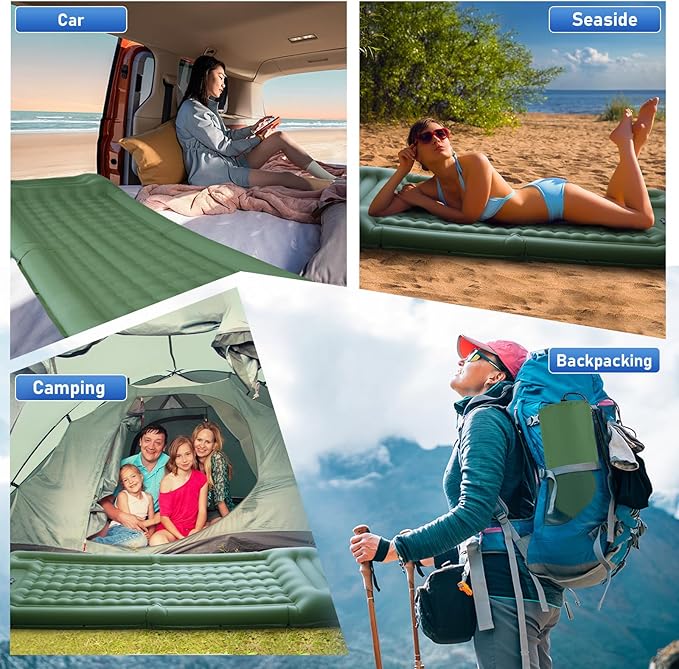 Camping Mattress Extra Thick 5in, Sleeping Pad for Camping with Pillow, Single Backpacking Camping Mat Built-in Pump, Self Inflating Sleeping Pad, Sleep Mat Holds 440 lbs, 40D Nylon, Repair Kit