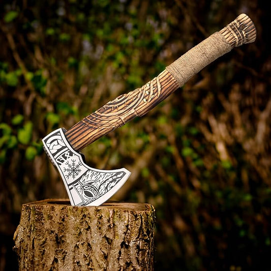 SK Handmade Viking Axe - Premium Hunting & Camping Tomahawk with Wood Handle & Leather Sheath for Men | Outdoor Survival Axe