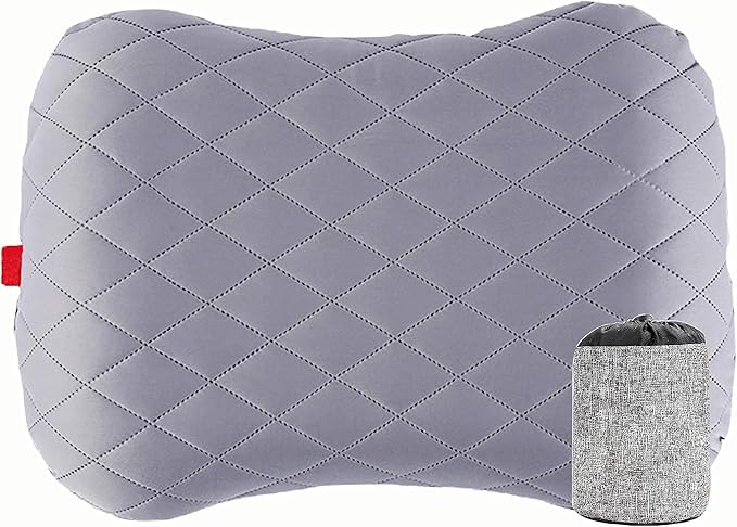 Portable Inflatable Neck Pillow for Outdoor Travel, Camping, Office Naps-Polyester + Washable Cotton-Color Available-Simple and Comfortable (Gray)