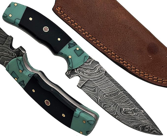 9" Beautiful Damascus Steel Knife made of Damascus Steel and forge pattern blade with an amazing wood 4.25” handle – An amazing Hunting & Skinner Knife with a beautiful Sheath
