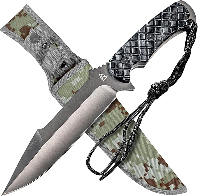 Full Tang Bushcraft Knife, 12" Full Tang Fixed Blade Knife, 440C Stainless Steel Camping Knife with Sheath, Full Tang Survival Knife By Kratos - ZF3