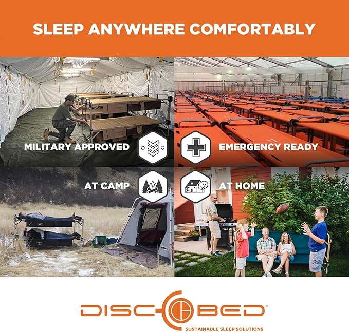 Disc-O-Bed Portable Cam-O-Bunk Bed, Large 2 Adult Sleeping Cot for Camping, Tan
