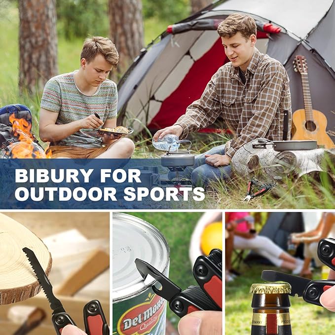 BIBURY Multitool Pliers, 14 in 1 Multi Tool with Flashlight, Scissors, Knife, Stainless Steel Pocket Knife Multifunctional EDC Tool for Camping, Survival, Fishing, Hiking, Hunting