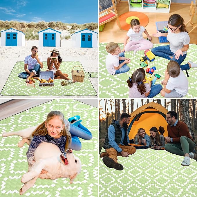 Large Picnic Blanket Beach Blanket Waterproof Sandproof Sandfree Beach mat Lightweight Foldable with Carry Strap Outdoor Blanket fit 2 to 4 Adults for Beach Camping Grass Lawn Park