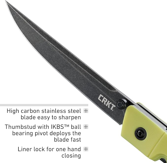 CRKT CEO Bamboo EDC Folding Pocket Knife: Low Profile Gentleman's Knife, Everyday Carry, Black Blade, IKBS Ball Bearing Pivot, Liner Lock, Green Reinforced Fiber Handle, Deep Carry Pocket Clip 7096YGK