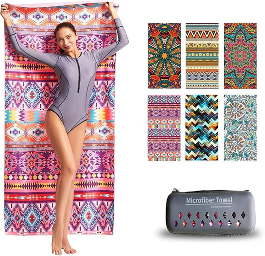 Hiturbo Microfiber Beach Towel-Quick Fast Dry Super Bath Towels Absorbent Lightweight Pool Beach Blanket, Ultra Compact Perfect for Travel Pool Swimming Bath Camping Yoga Gym Sports
