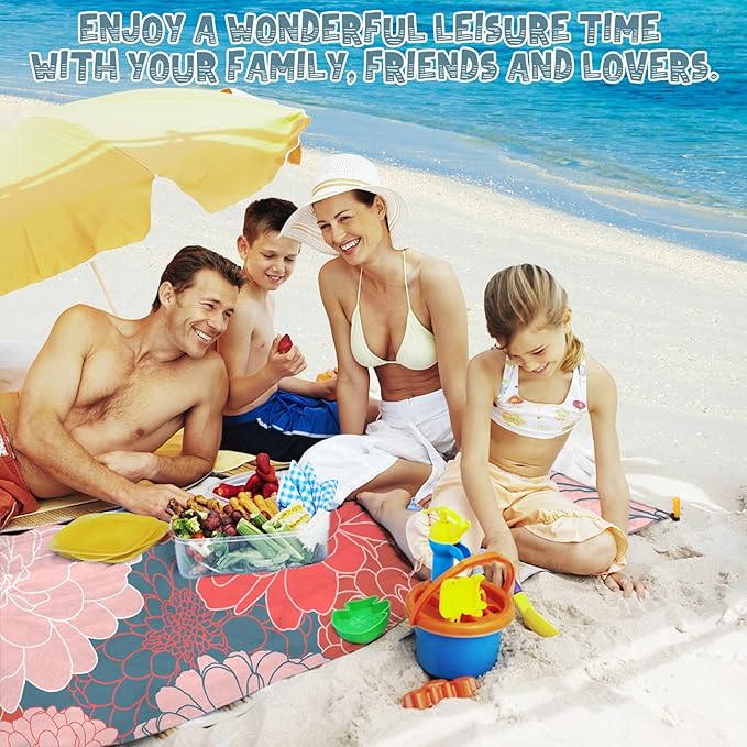 Beach Blanket Waterproof Sandproof 1-7 Adult Oversized 78 '' × 110 '' Lightweight Durable Compact Sand Free Beach Mat for Travel Camping Hiking Picnic Blanket Extra Large