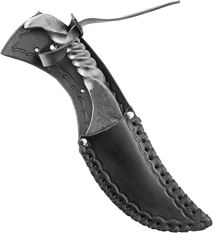 Toferner Hand Forged Knife Wolf Claw with Sheath, Vintage Knife for Antique Collection, Genuine Leather Case, Hardened Blade, Hand Made Craft, Gift Idea for Men (Black)