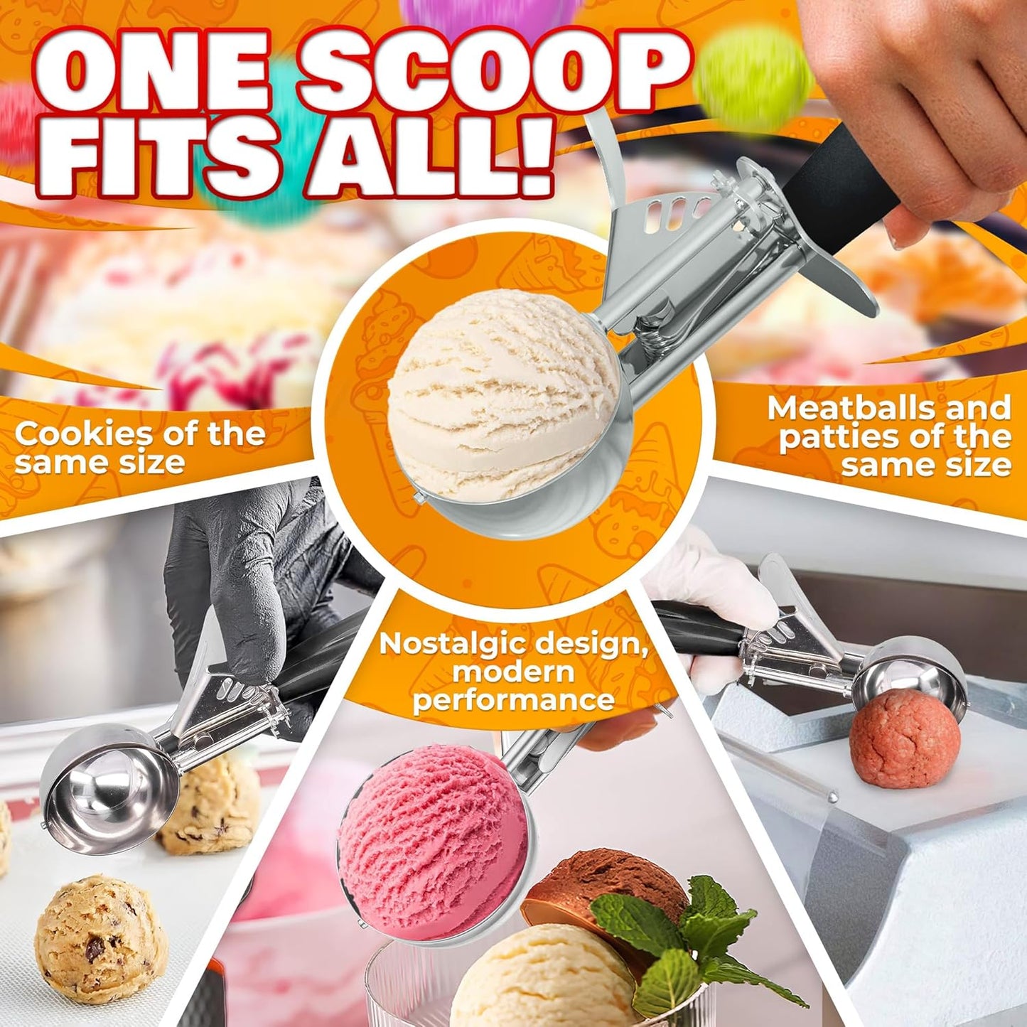 1 Oz Ice Cream Scoop with Trigger #30 - Versatile 1 Oz Scoop for Gelato, Cookie Dough Baking, Sorbet & Meatballs - Rust-Resistant Stainless Steel, Easy to Clean in Dishwasher, Non-Slip Handle