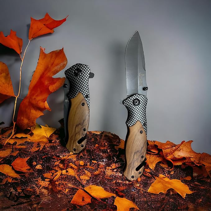 Stainless Steel EDC Folding Wood Handle Pocket Knife Glass Breaker Seatbelt Cutter Olive Wood Handle Carbon Fiber Insert