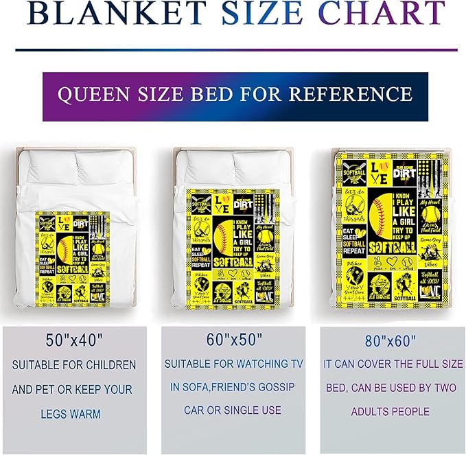 Softball Blanket Gifts for Girls Women Men Team,Soft Cozy Sport Softball Blankets and Throws Bed Bedding Outdoor,Funny Softball Gifts for Kids Boys Softball Lovers 50"X40"