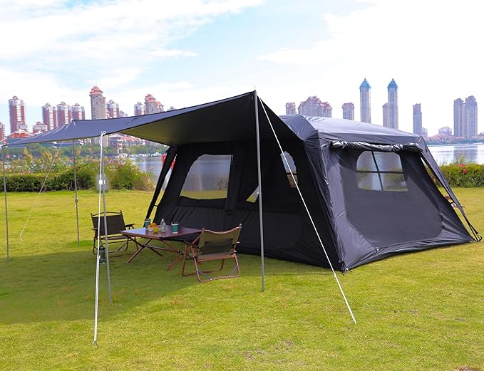 KTT Extra Large Tent 10-12-14 Person(B),Family Cabin Tents,2 Rooms,3 Doors and 3 Windows with Mesh,Straight Wall,Waterproof,Double Layer,Big Tent for Outdoor,Picnic,Camping,Family Gathering