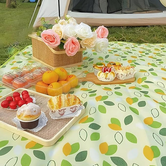 YU FENG Picnic Blanket Waterproof Foldable Green Leaves Outdoor Beach Blankets Lightweight Tote Shaped Mat for Travel Camping Family Party (80x80 inch)