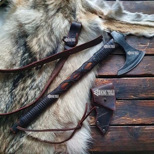 Vikings Axe Ragnar Lothbrok Battle Ready Handforged Viking Axe Ragnar Replica Viking Battle Axes Bearded Norse Authentic Medieval Viking Axe (fire Forged Viking Axe), Large