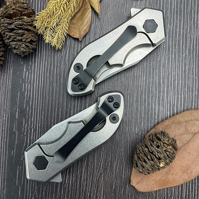Mini Flipper Pocket knife,Small EDC folding Knife with Pocket clip,1.89 Inch Premium D2 Steel Blade,Carbon Fiber Front and Stonewashed Titanium Back Handle,Gifts for Men Women(0022)