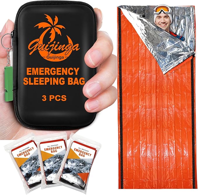 Emergency Sleeping Bags for Survival Sleeping Bag 3 Pack, Survival Bivy Sack, Emergency Thermal Sleeping Bag, Portable Emergency Blankets Survival Bag, Suitable for Outdoor Survival, Camping