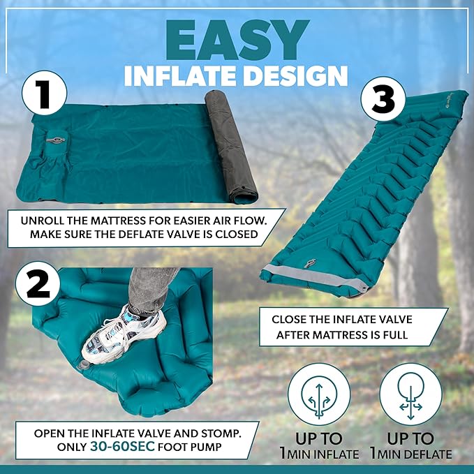 Inflatable Camping Sleeping pad, Thick 4 inch Ultralight Sleeping mat with Pillow, Sleeping pad with Built-in Foot Pump for Camping, Backpacking, Hiking, Traveling.