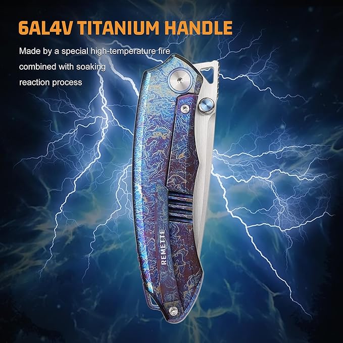 Wild Species Pocket Knife for Men,Manual Grinding Pearlescent Satin M390 Blade Titanium Handle Thumb Stud Opener Front Flipper Folding Knife for Outdoor Camping Hiking