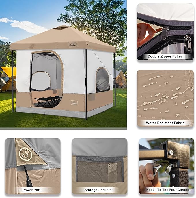 KAMPKEEPER 6 Person Camping Tent, 10x10 Pop Up Canopy Tent with Camping Inner Tent, Converts 10'x10' Straight Leg Canopy into Camping Tent–Fully Vented Roof(Canopy & Frame Included)