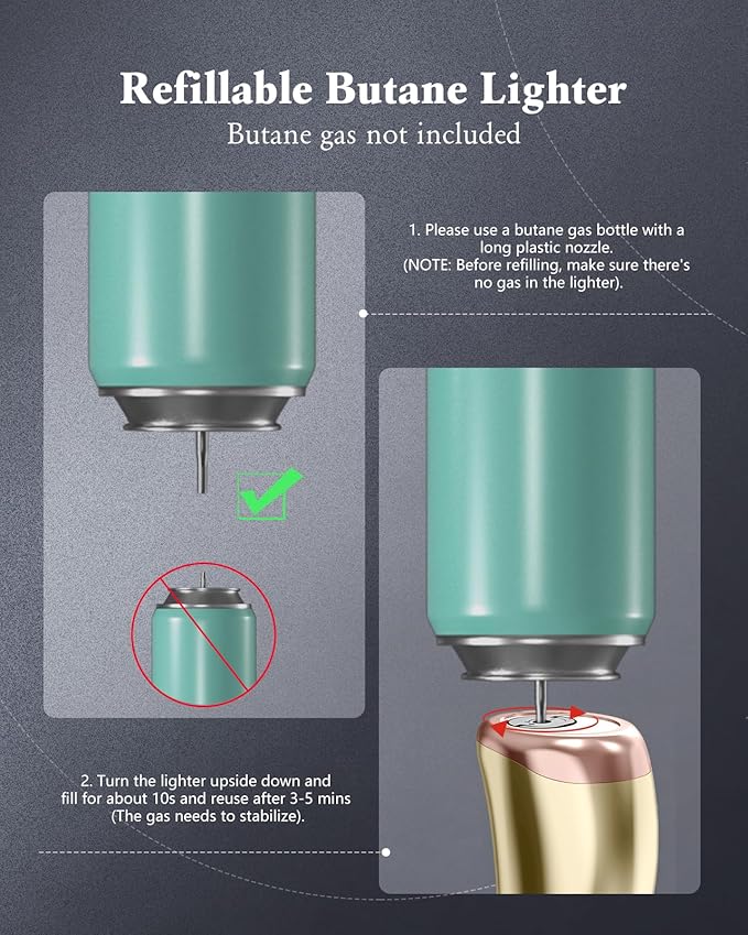 Torch Lighter, Adjustable 4 Jet Flame Refillable Butane Fuel Lighter Windproof Mini Butane Torch Lighter for Grill BBQ Gas Fireplace Fire Camping (Butane Gas Not Included) (Golden)