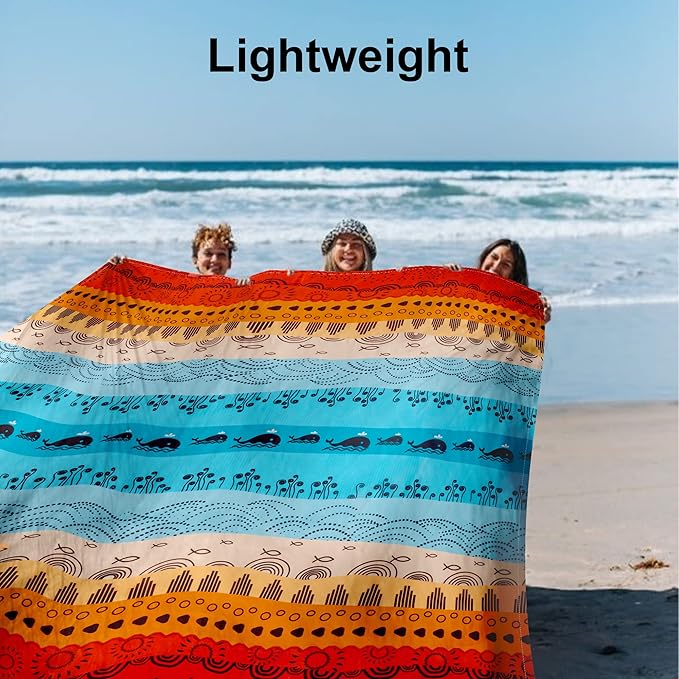 Extra Large Beach Blanket, Waterproof Sandproof Beach Blanket, 9 Ft X 10 Ft Outdoor Picnic Blanket for 8 Adults, Lightweight Quick Drying Beach Mat for Beach Travel, Camping, Hiking