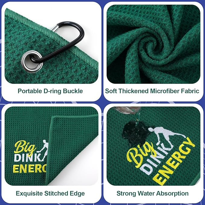 Hosuly 4 Pieces Funny Dinkball Towels Microfiber Cotton Athletic Towels with Clip Embroidered Towel Gift for Men Women Dinkball Lovers(Men,Stylish)