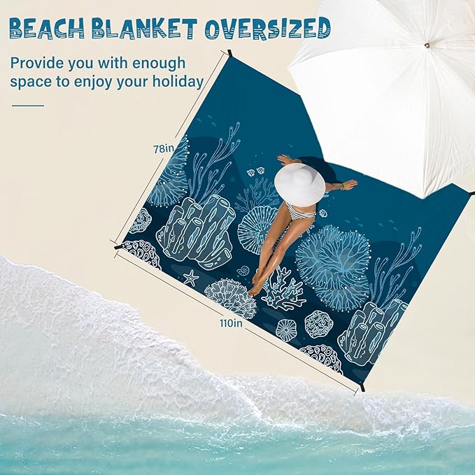 Beach Blanket Waterproof Sandproof 1-7 Adult Oversized 78 '' × 110 '' Lightweight Durable Compact Sand Free Beach Mat for Travel Camping Hiking Picnic Blanket Extra Large