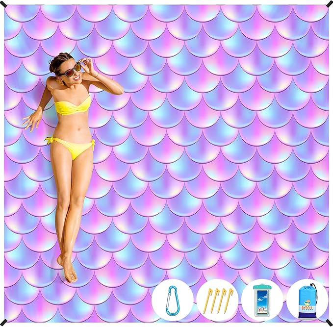 BYDOLL Beach Blanket Jellyfish Sandproof Waterproof 78''×81''1-4 Kids Adults Compact Lightweight Oversized Blanket Large Picnic Mat Beach Blanket for Travel Camping Hiking Picnic